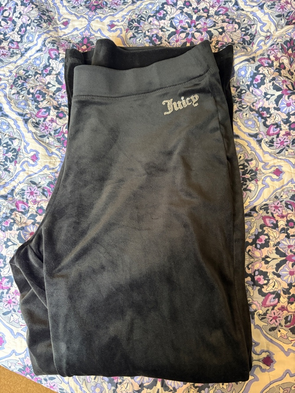Juicy Couture Black Velour Track Pants with Logo